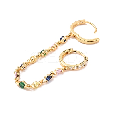 Colorful Cubic Zirconia Dangle Chains Double Hoop Earrings EJEW-C030-14G-1