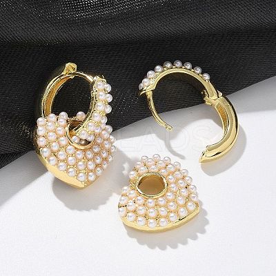 Rack Plating Brass Heart Dangle Hoop Earrings with ABS Imitation Pearl Beaded EJEW-R152-06G-1