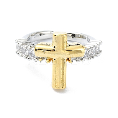 Rack Plating Brass Micro Pave Cubic Zirconia Open Cuff Rings RJEW-C076-07A-G-1