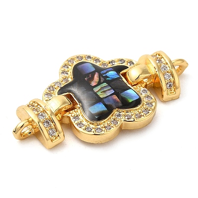 Rack Plating Brass Micro Pave Clear Cubic Zirconia Flower Links Connector Charms KK-K385-104G-03-1