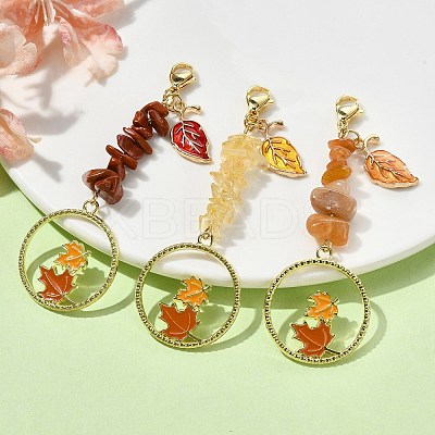3Pcs Alloy Leaf Enamel Pendants Decorations HJEW-JM01770-1