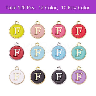 120Pcs 12 Colors Golden Plated Alloy Charms ENAM-SZ0001-64F-1