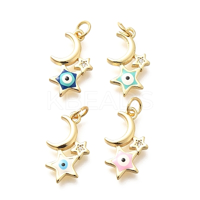 Brass Micro Pave Cubic Zirconia with Evil Eye Enamel Pendants KK-G519-04G-1