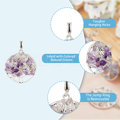 24Pcs 4 Styles Natural Amethyst & Rose Quartz Chip Alloy European Dangle Charms G-HY0001-17-1