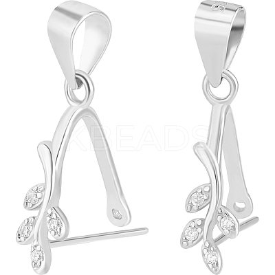 2Pcs Rhodium Plated 925 Sterling Silver Ice Pick Pinch Bails STER-BBC0006-42-1