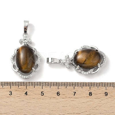Natural Tiger Eye Oval Pendants G-NH0025-15P-10-1
