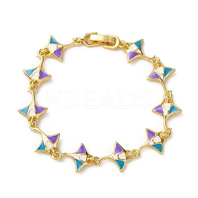 Ocean Theme Brass Cubic Zirconia with Enamel Link Bracelets for Women BJEW-F514-01D-G-1