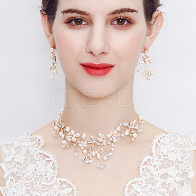 Alloy Fresh Water Pearl Rhinestone Jewelry Sets FS-WG8E598-01-1