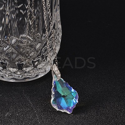 Teardrop AB Color Plated Electroplate Glass Pendant Necklaces NJEW-JN01492-1
