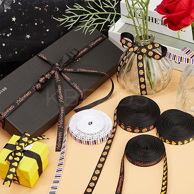 4 Rolls 4 Styles Halloween Theme Polyester Ribbon OCOR-GF0002-62-1