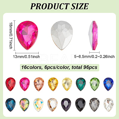 96Pcs 16 Colors Glass Rhinestone Cabochons GLAA-FG0001-17-1