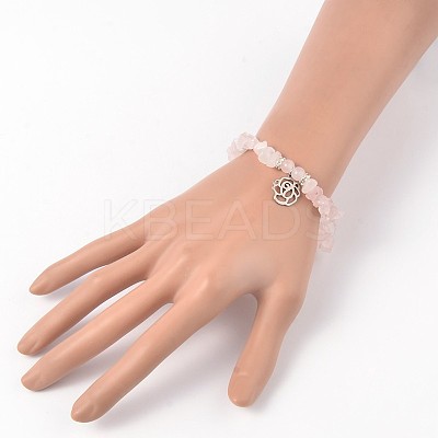 Natural Rose Quartz Beaded Stretch Bracelets BJEW-JB01996-01-1