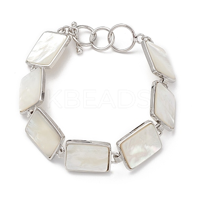 Natural White Shell Link Chain Bracelets BJEW-E077-02P-04-1