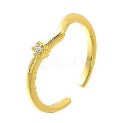 2Pcs 2 Styles Brass Micro Pave Clear Cubic Cuff Zirconia Rings for Women RJEW-S399-04G-1
