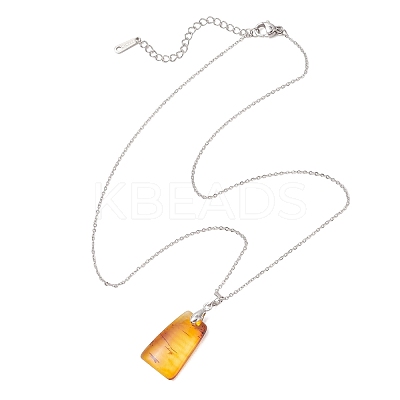 Natural Amber Rectangle Pendant 304 Stainless Steel Satellite Chain Necklaces NJEW-JN05981-01-1
