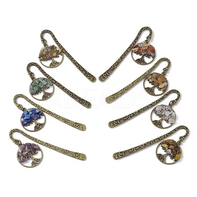 8Pcs 8 Styles Tibetan Style Alloy Bookmarks AJEW-JK00301-1