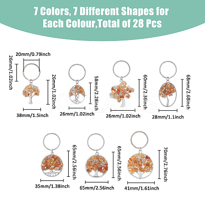 4 Sets 4 Styles Natural Gemstone Chip & Alloy Tree of Life Pendant Keychain KEYC-FH0001-45B-1