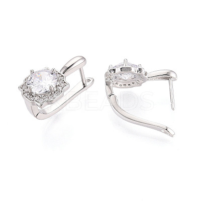 Brass Micro Pave Clear Cubic Zirconia Flower Hoop Earrings EJEW-T048-33P-1