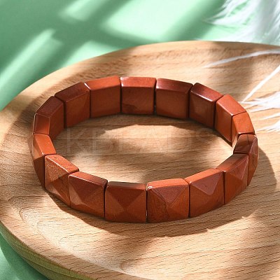 Square Natural Red Jasper Beads Stretch Bracelets for Women Men BJEW-C097-06S-1