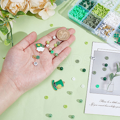 Saint Patrick's Day Polymer Clay & Glass Pearl Beads & Alloy Enamel Pendant Jewerly Making Finding Kits DIY-HY0002-21-1