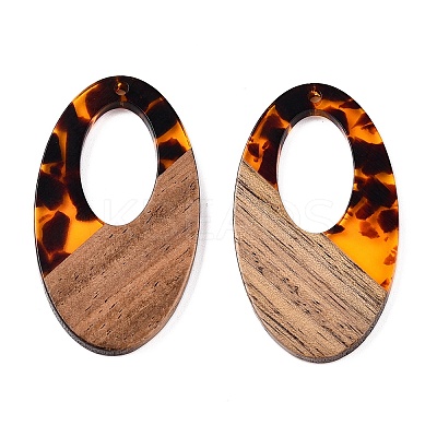 Transparent Resin and Walnut Wood Pendants RESI-T057-02D-1