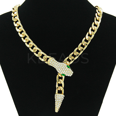 Alloy Rhinestone Snake Cuban Link Chain Necklaces for Women WGC9FDE-07-1