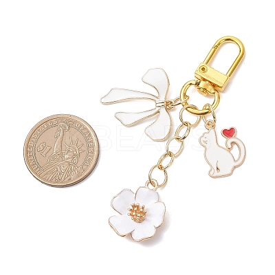 Flower & Bowknot & Cat Alloy Enamel Pendant Decorations HJEW-JM04294-02-1