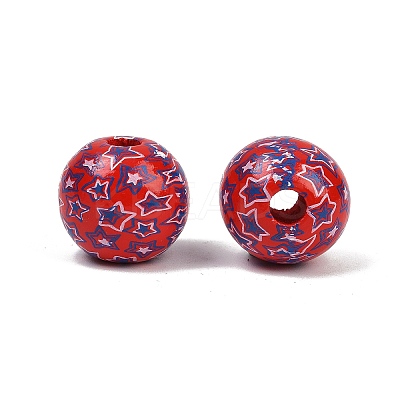Independence Day Theme Wood European Beads WOOD-Z005-01A-01-1