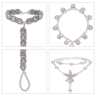 6Pcs 3 Style Clear Resin & ABS Plastic Flower & Starfish Toe Ring Anklets Set AJEW-AN0001-02-1