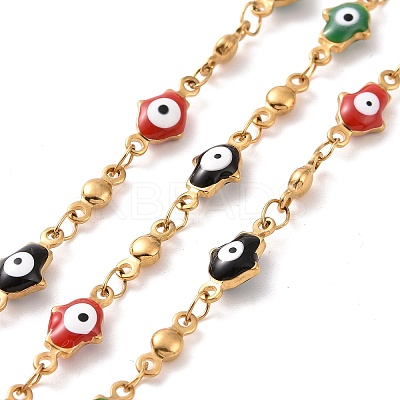Enamel Hamsa Hand with Evil Eye Link Chains CHS-G023-02G-02-1