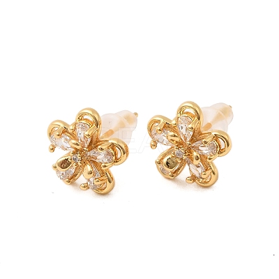 Brass Micro Pave Clear Cubic Zirconia Flower Stud Earrings EJEW-C158-17C-G-1