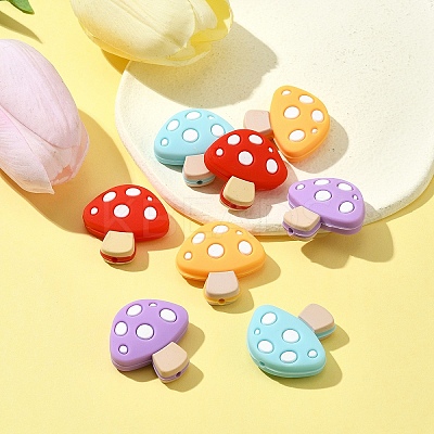 8Pcs 4 Colors Mushroom Food Grade Eco-Friendly Silicone Focal Beads SIL-FS0001-10-1