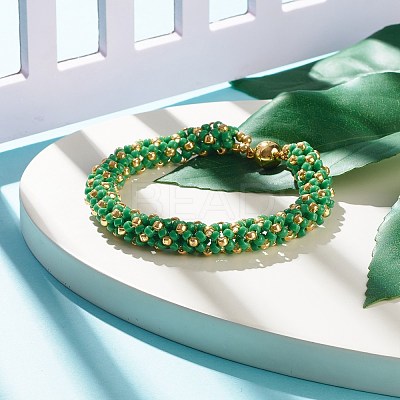Glass Seed Beaded Bracelet with Brass Magnetic Clasp BJEW-JB07802-02-1