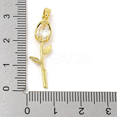Rose Flower for Valentine's Day Real 18K Gold Plated Rack Plating Brass Micro Pave Cubic Zirconia Pendants KK-R153-01B-G-1