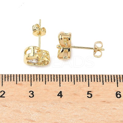 Brass Micro Pave Clear Cubic Zirconia Stud Earrings EJEW-D323-06G-1