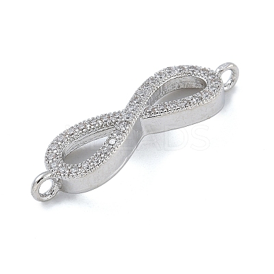 Rack Plating Brass Micro Pave Clear Cubic Zirconia Infinity Connector Charms KK-A234-079P-1