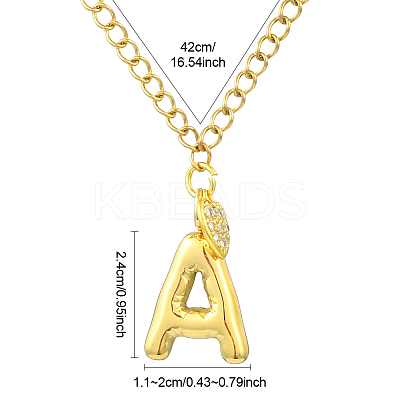 304 Stainless Steel Clear Cubic Zirconia Heart & Letter Pendant Curb Chain Necklaces for Women NJEW-FS00012-27O-1
