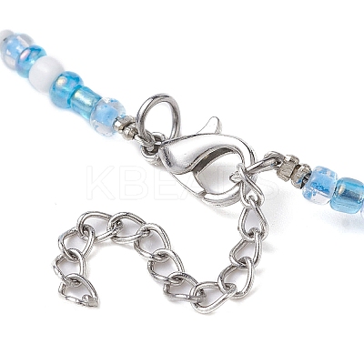 Synthetic Turquoise Starfish & Turtle & Seed Beaded Necklace for Women NJEW-JN04482-01-1