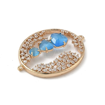 Brass Micro Pave Clear Cubic Zirconia and Glass Oval Connector Charms KK-I276-31G-B-1