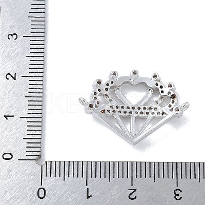Rack Plating Brass Micro Pave Clear Cubic Zirconia Heart Crown Connector Charms KK-A234-060P-1