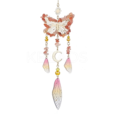 Natural Carnelian and Resin Pendant Decorations HJEW-TA00134-03-1