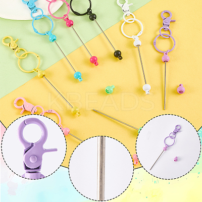 16Pcs 8 Colors Alloy & Plastic Bar Pendant Keychains FIND-SC0017-21-1