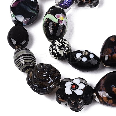Handmade Foil Glass with Gold Sand Lampwork Beads Strands FOIL-Q002-08A-1