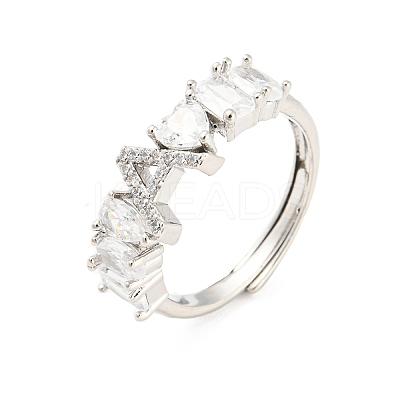 26Pcs 26 Style Initial Letter A~Z Clear Cubic Zirconia Adjustable Rings Set RJEW-Q781-17P-1
