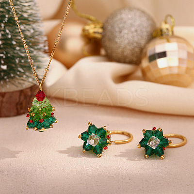 304 Stainless Steel Enamel with Glass Pendant Necklaces & Hoop Earrings Sets FS-WG4D061-03-1
