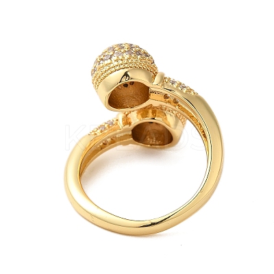 Round Brass Micro Pave Clear Cubic Zirconia Open Cuff Rings for Women RJEW-A046-10G-1