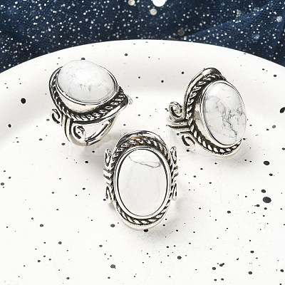 Natural Howlite Adjustable Rings RJEW-I108-01AS-01-1