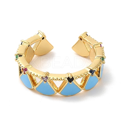Enamel Fan Wrap Open Cuff Ring with Cubic Zirconia RJEW-M148-01G-1