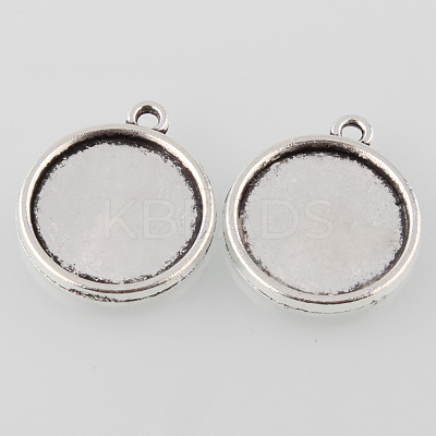 Tibetan Style Alloy Flat Round Pendant Cabochon Settings TIBEP-M022-31AS-1