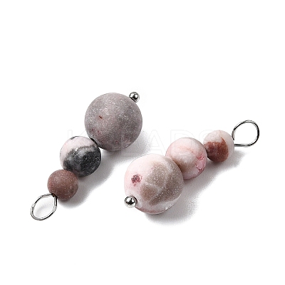 Natural Pink Zebra Jasper Round Beaded Pendants PALLOY-JF02867-09-1